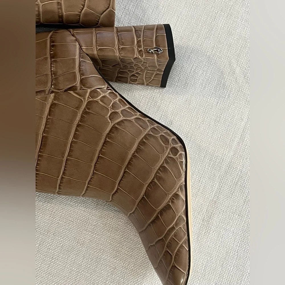 Sam Edelman Brown Codie Croc-Embossed Ankle Boots Size 7M